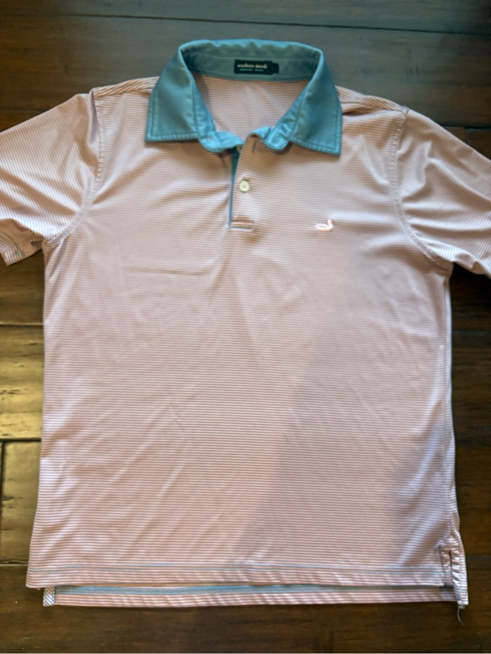 Southern Marsh Pink Stripe Polo with Blue Collar